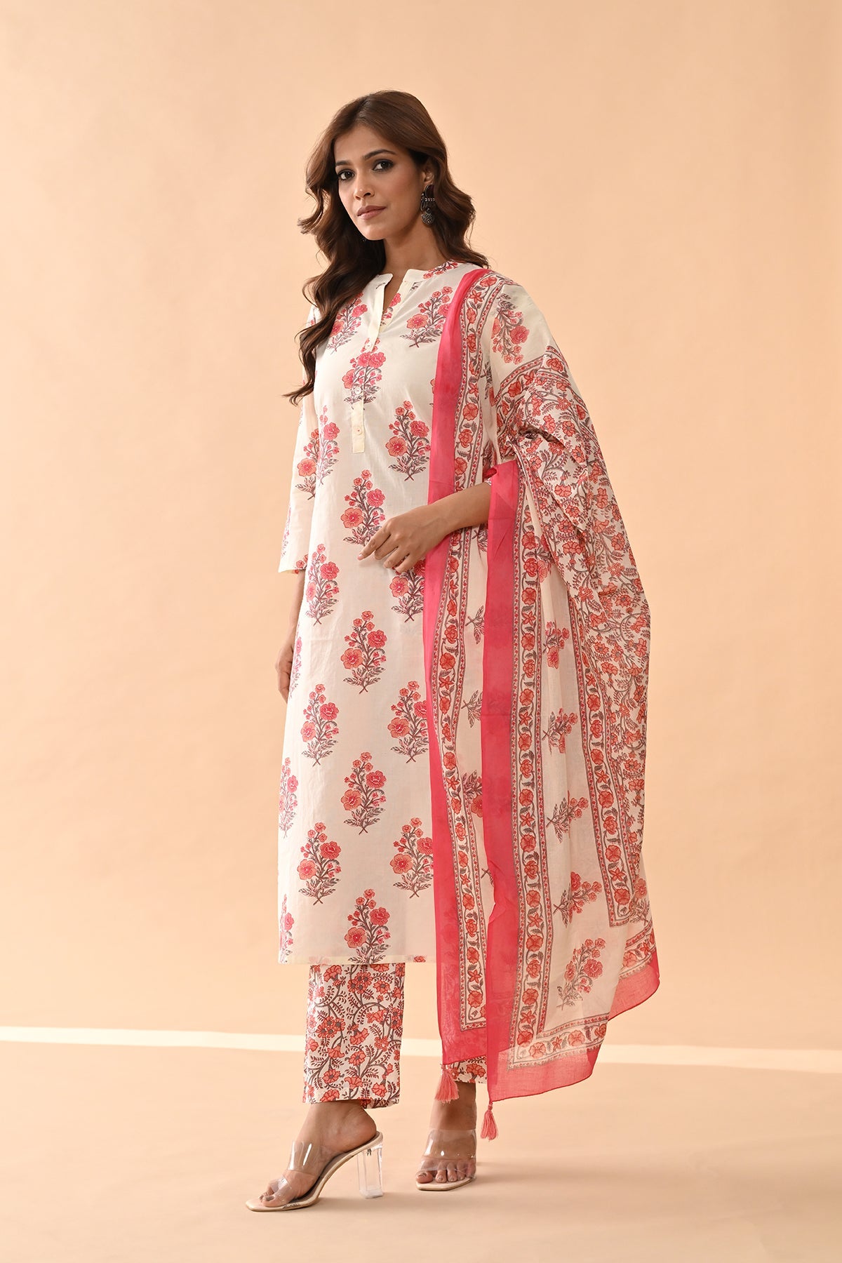 Cream Printed Kurta Set