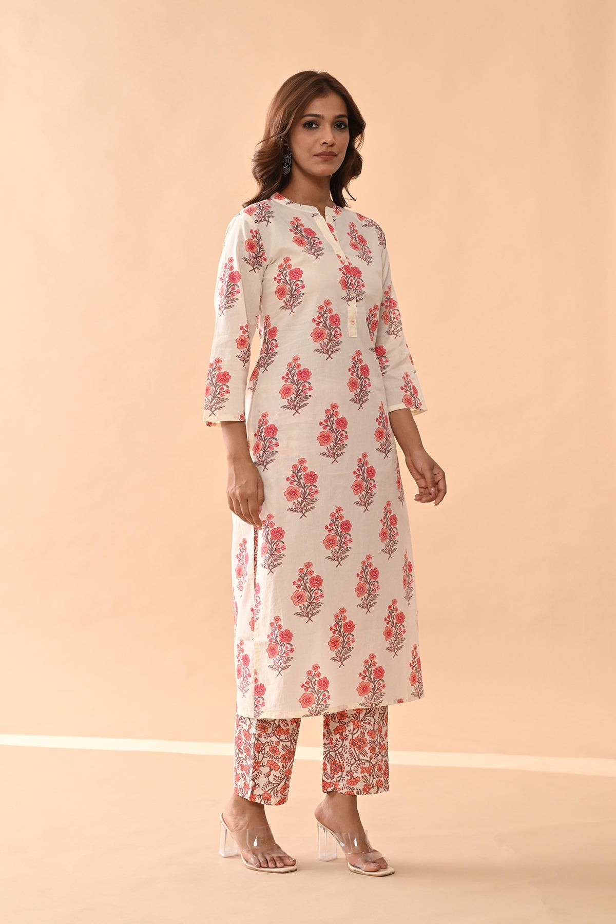Cream Printed Kurta Set