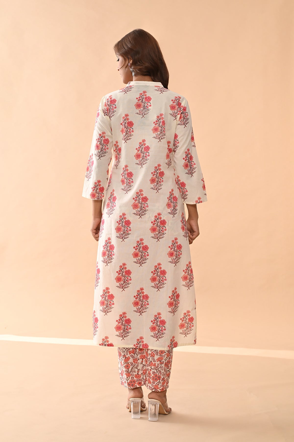 Cream Printed Kurta 3 Pcs Set