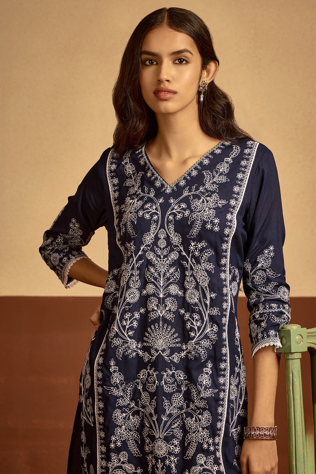 Blue Embroidered Kurta 2 Pcs Set