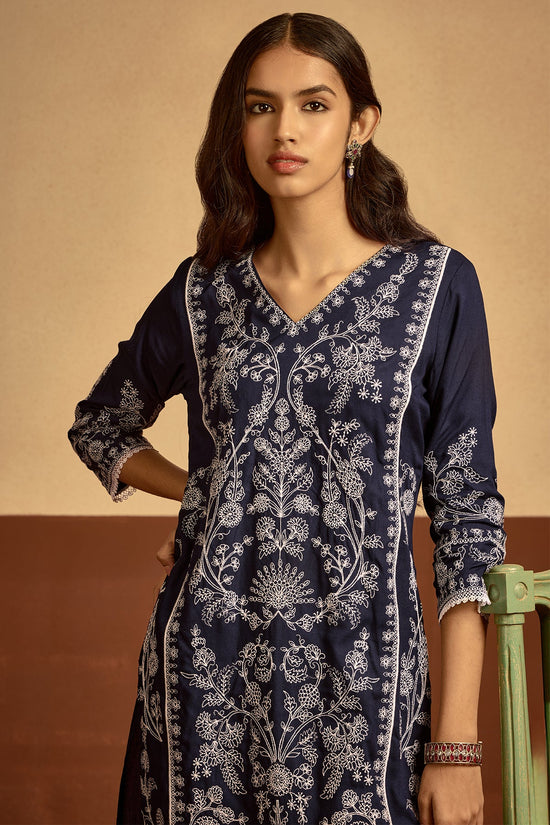 Blue Embroidered Kurta Set