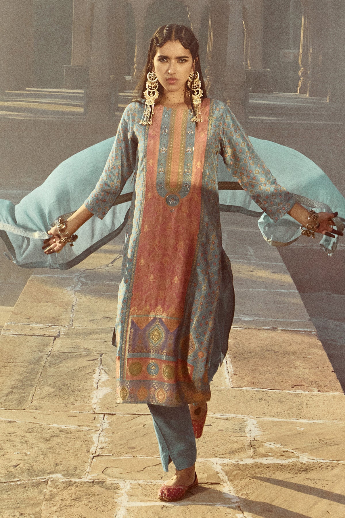 Green Printed Straight Kurta 3 Pcs Set