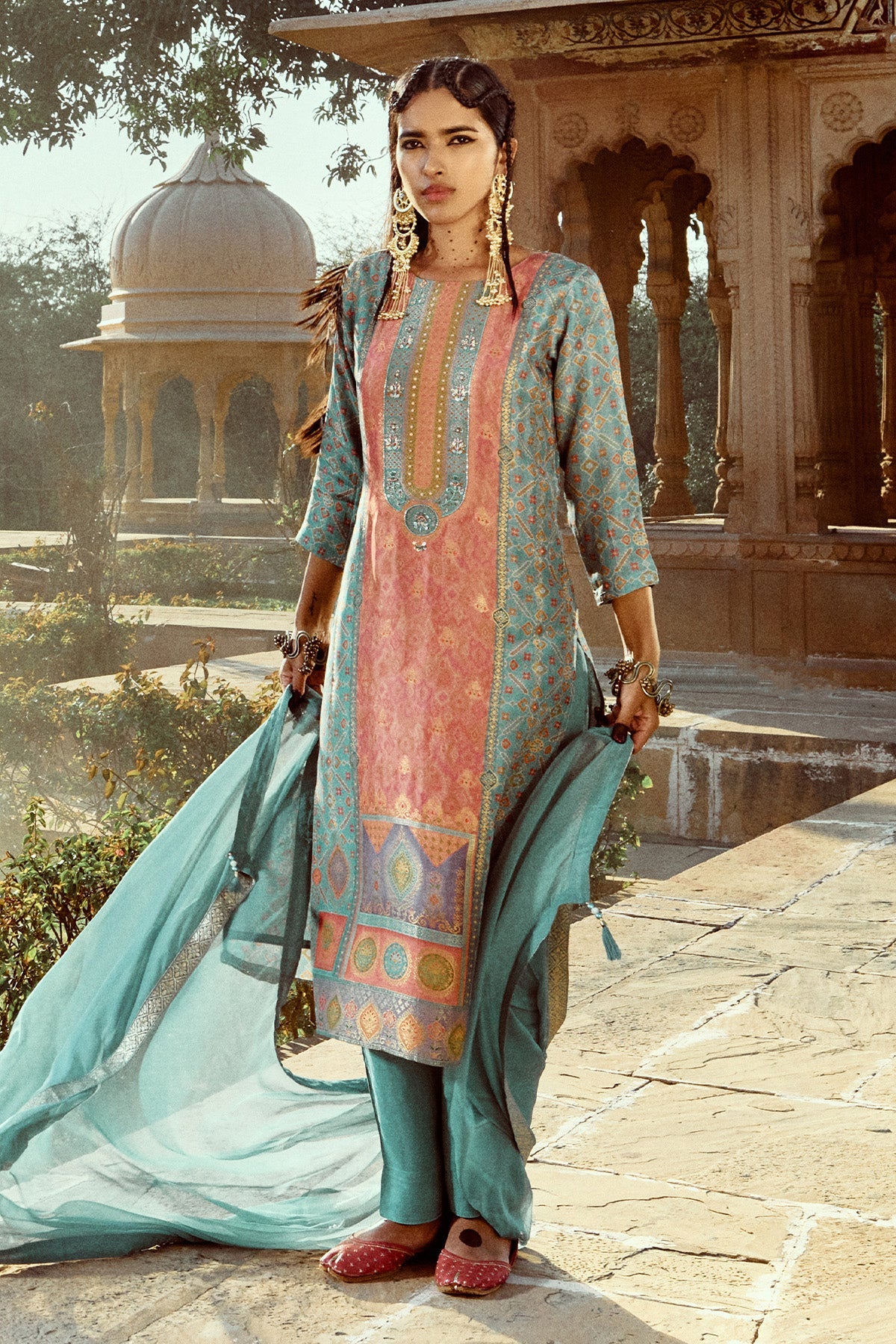Green Printed Straight Kurta 3 Pcs Set