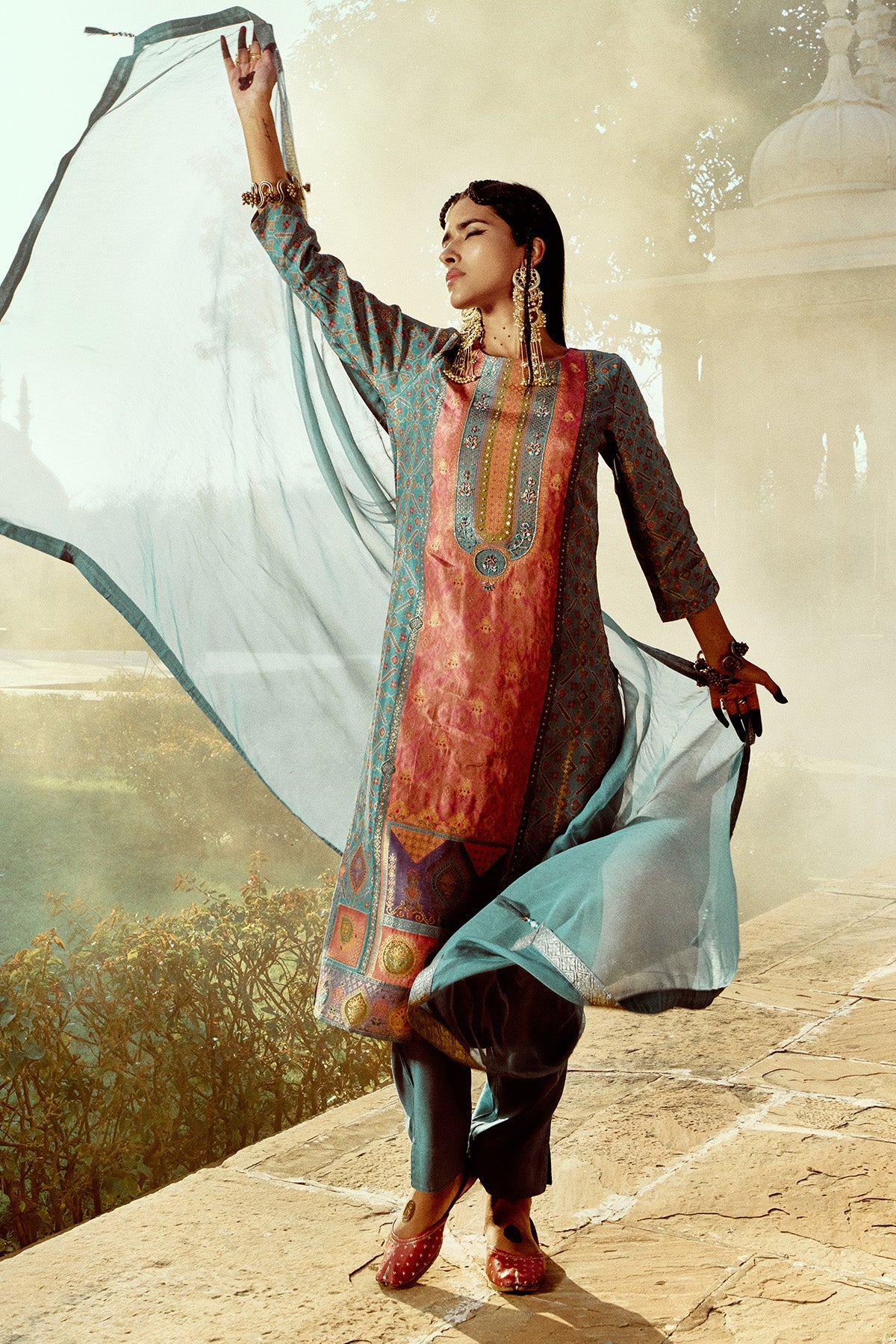 Green Printed Straight Kurta 3 Pcs Set