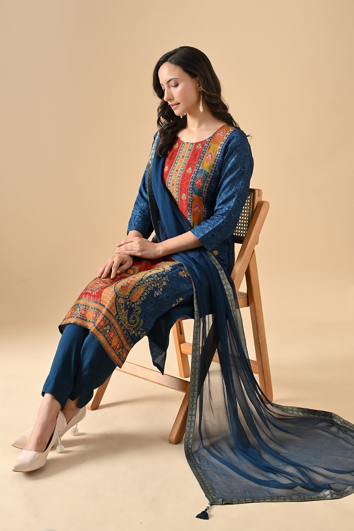 Teal Blue Printed Kurta Set