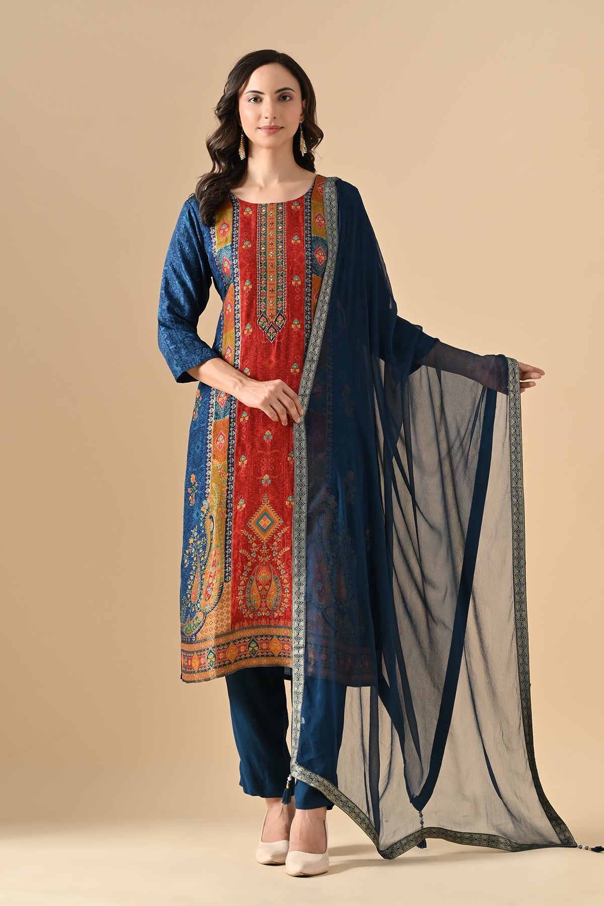 Teal Blue Printed Kurta Set