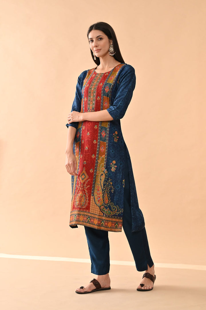 Teal Blue Printed Kurta Set