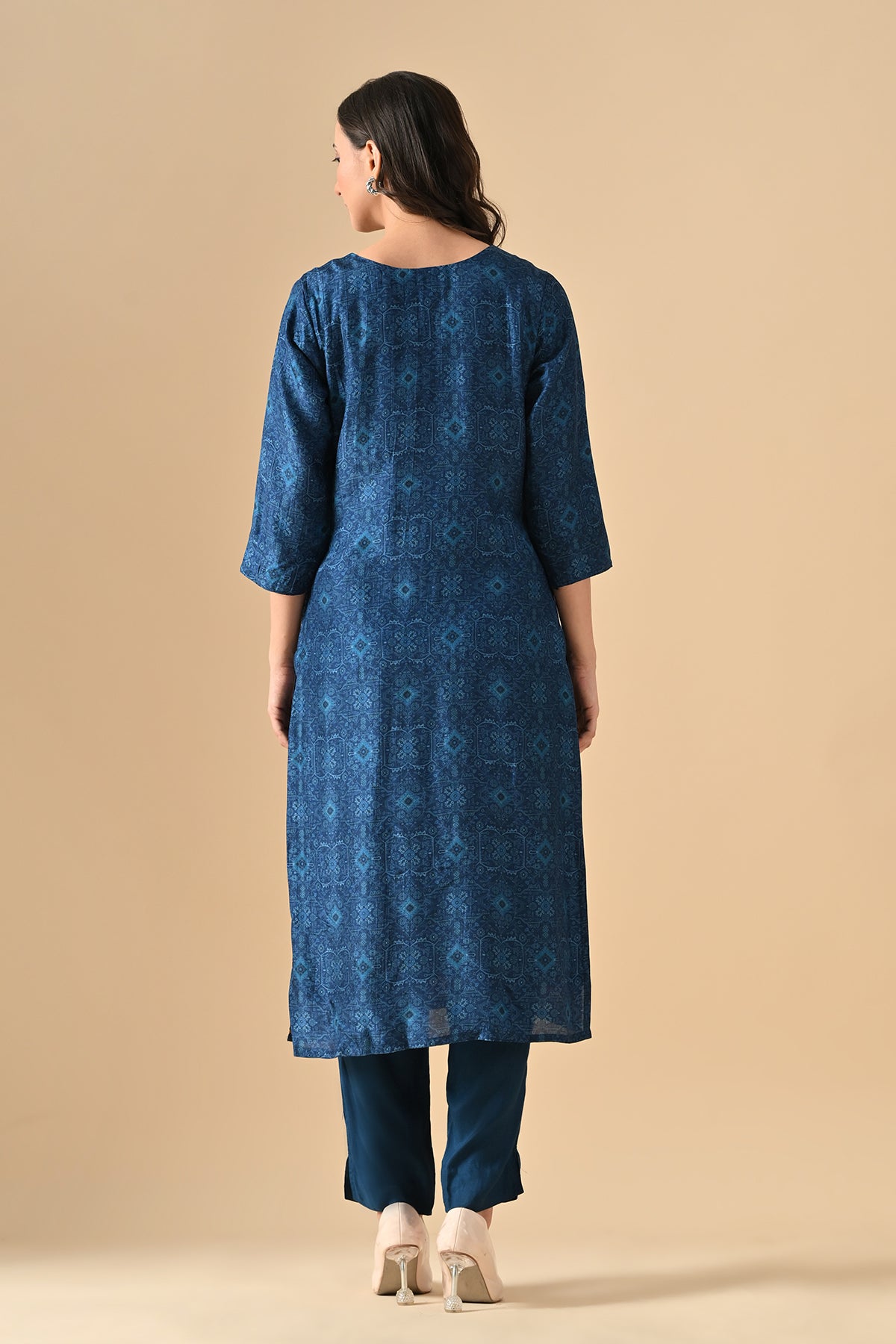 Teal Blue Printed Kurta Set