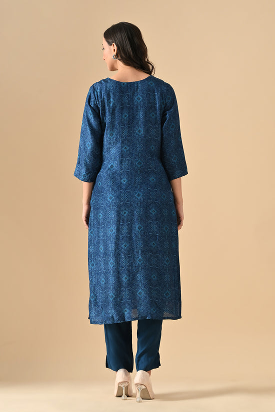 Teal Blue Printed Kurta Set