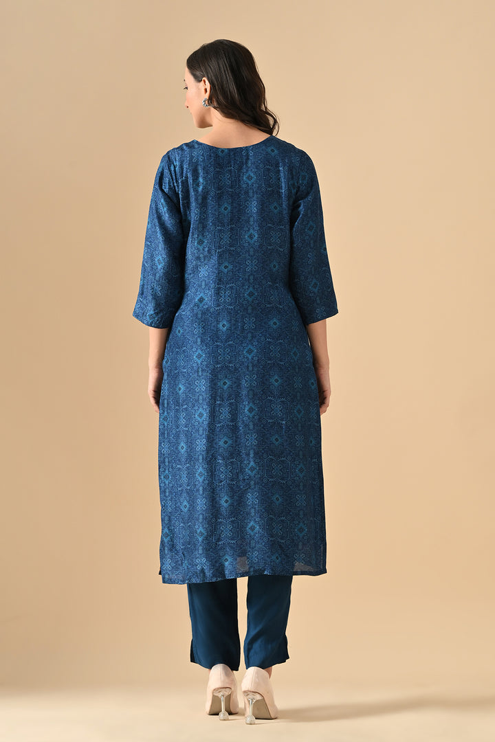 Teal Blue Printed Kurta Set