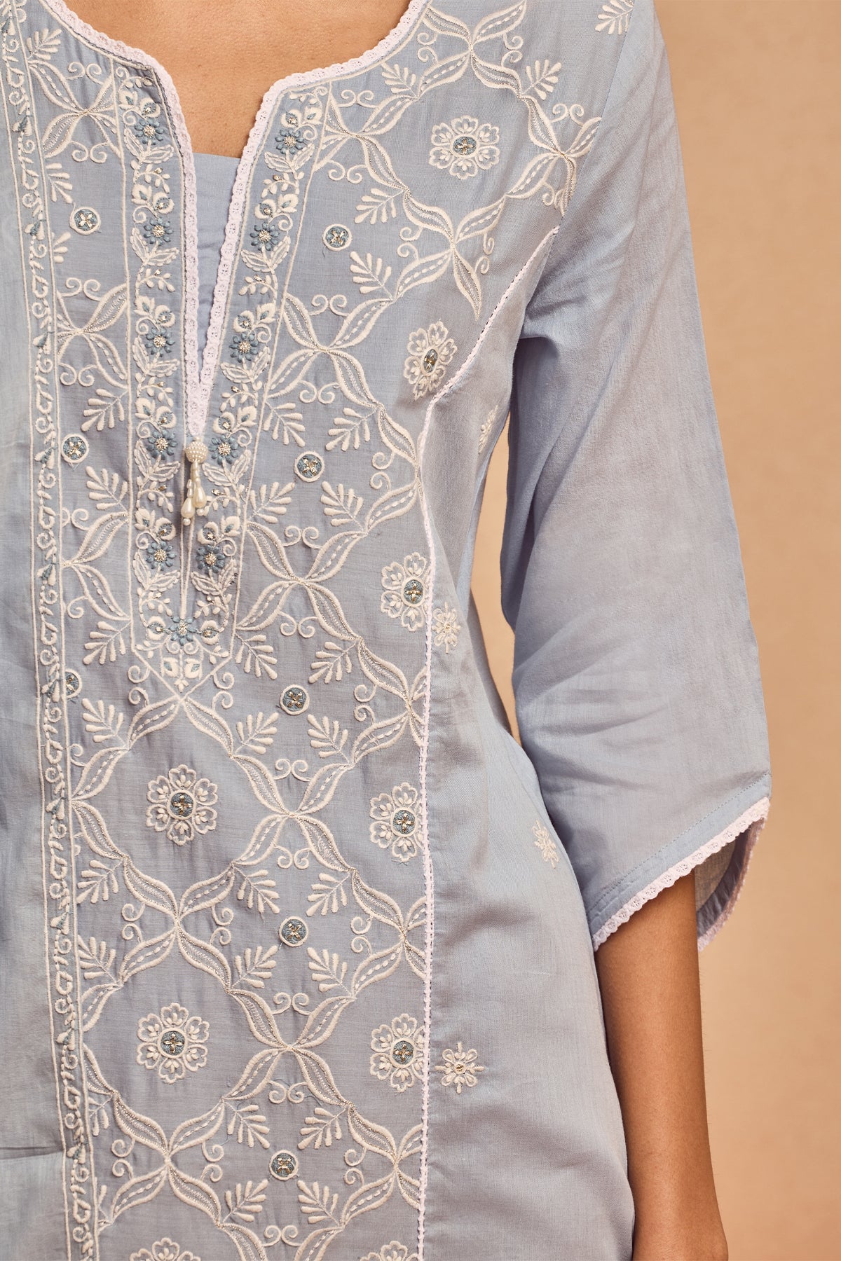 Blue Embroidered Kurta 3 Pcs Set