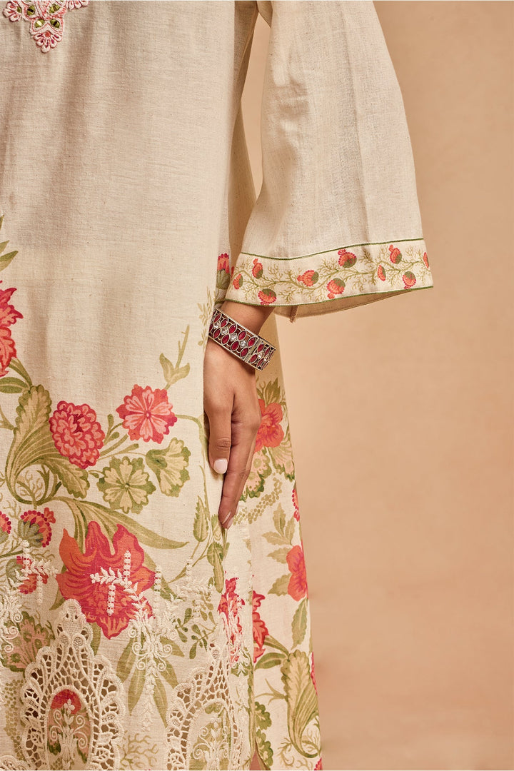 Cream Printed Kurta Set