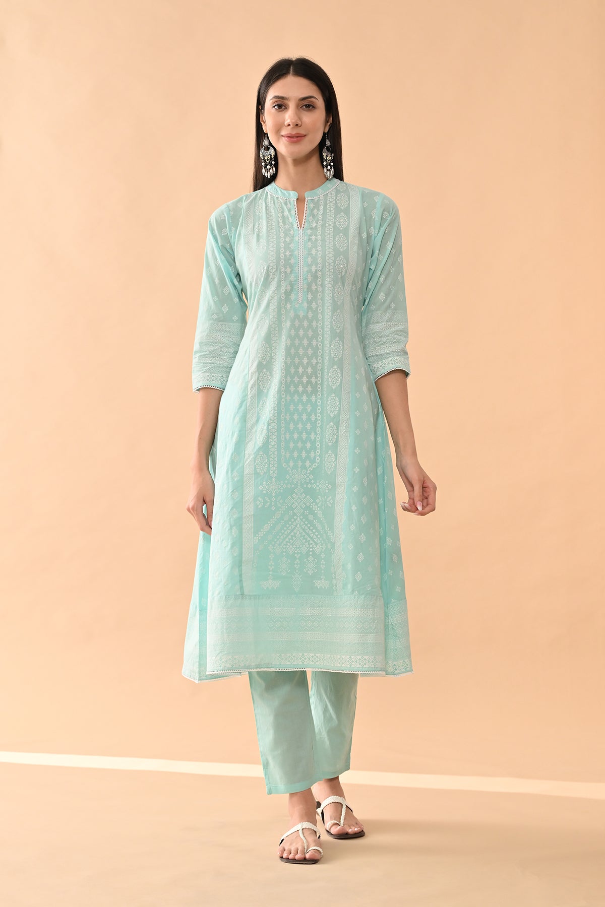 Blue Printed Kurta 3 Pcs Set