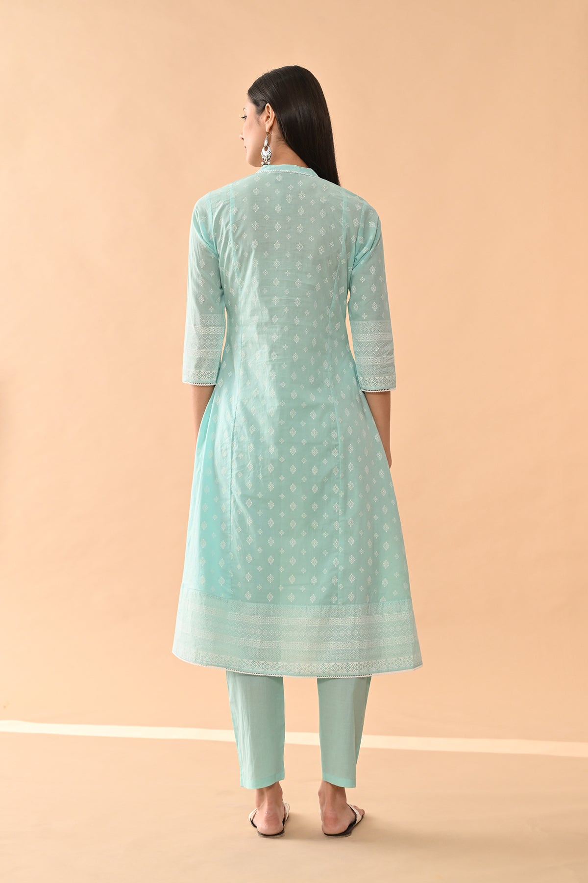 Blue Printed Kurta 3 Pcs Set