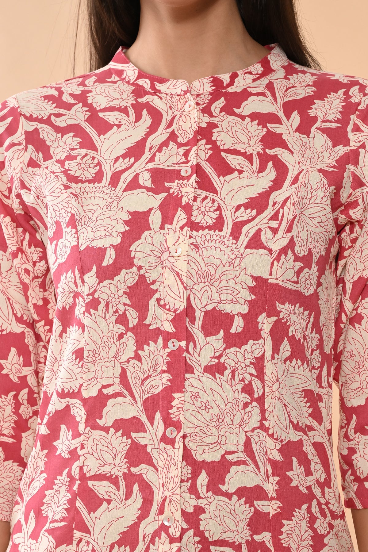 Pink Printed A-line Kurta