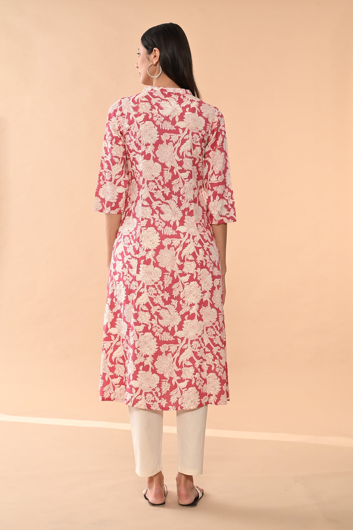 Pink Printed A-line Kurta