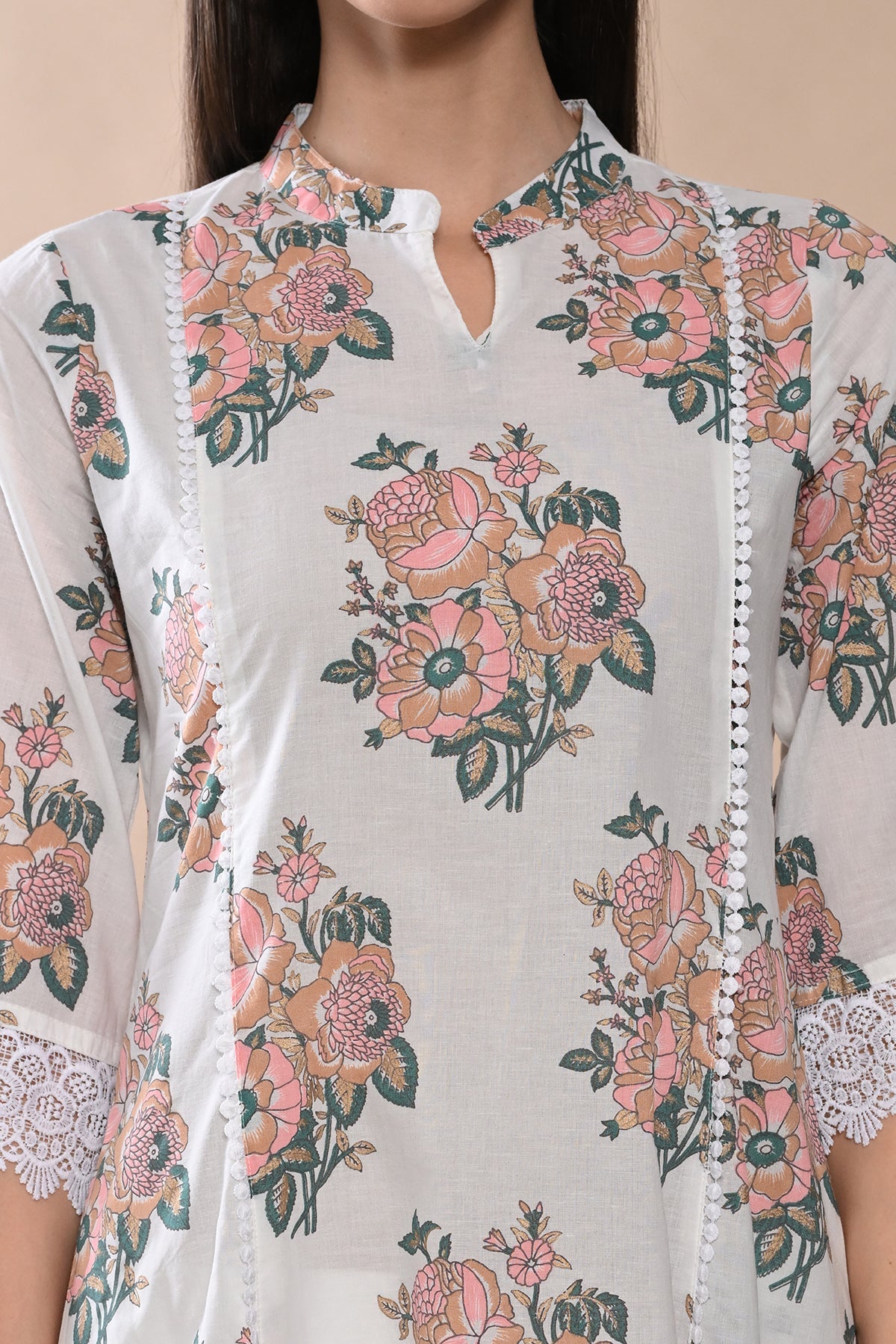 White Printed A-line Kurta Set