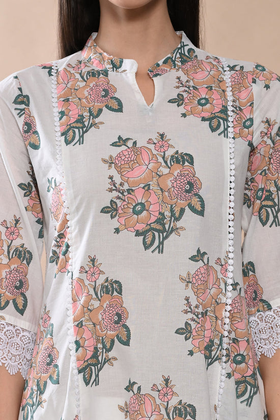 White Printed A-line Kurta Set