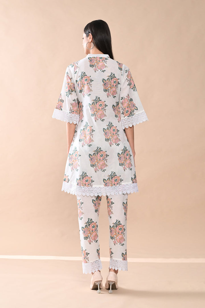 White Printed A-line Kurta Set
