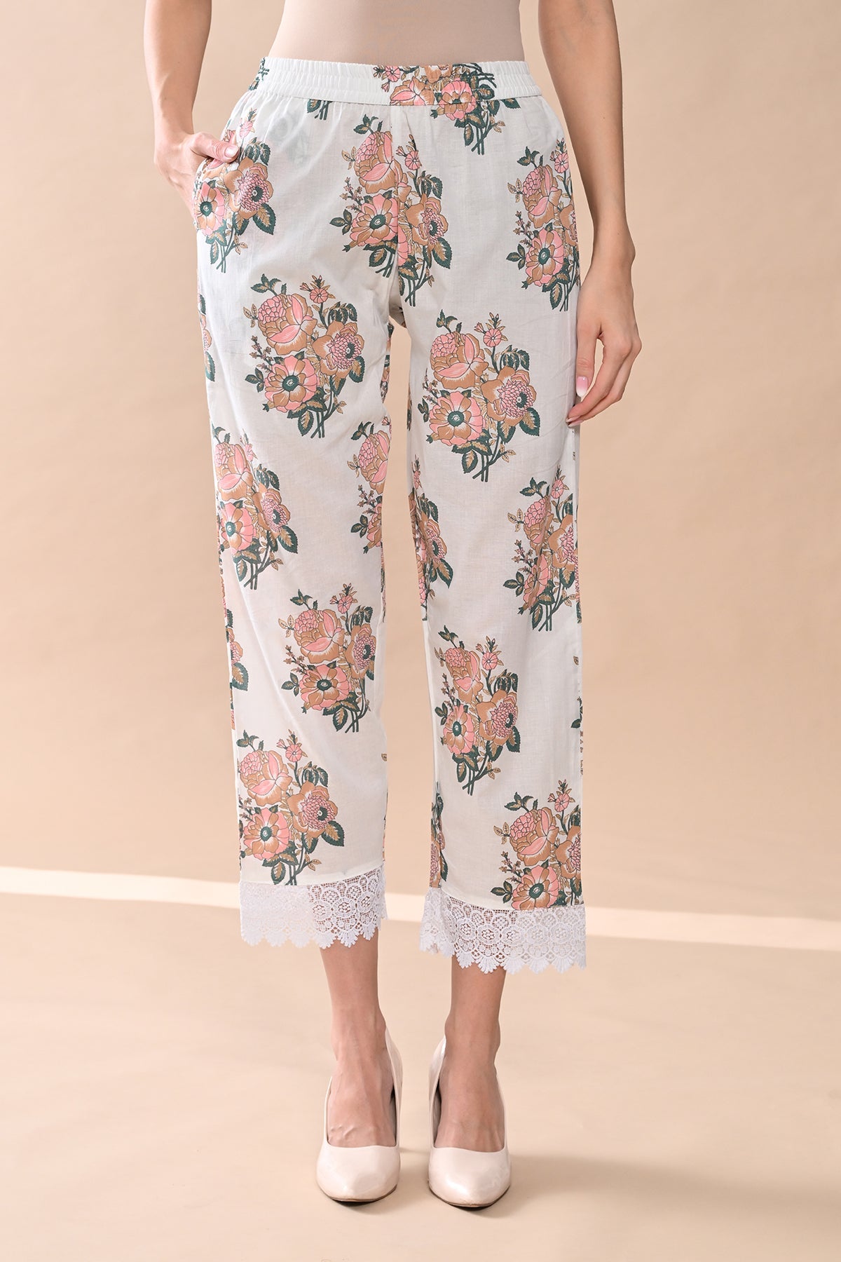 White Printed A-line Kurta Set
