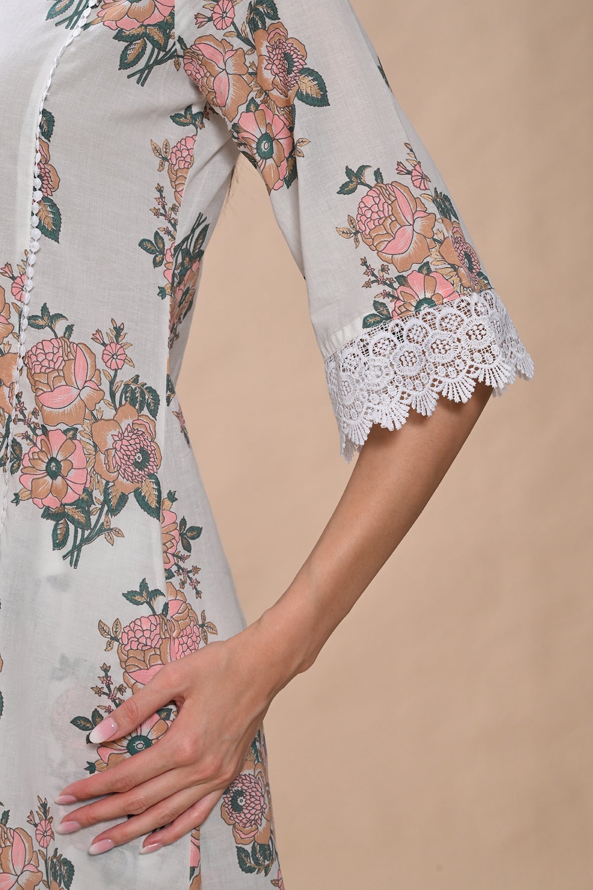 White Printed A-line Kurta Set