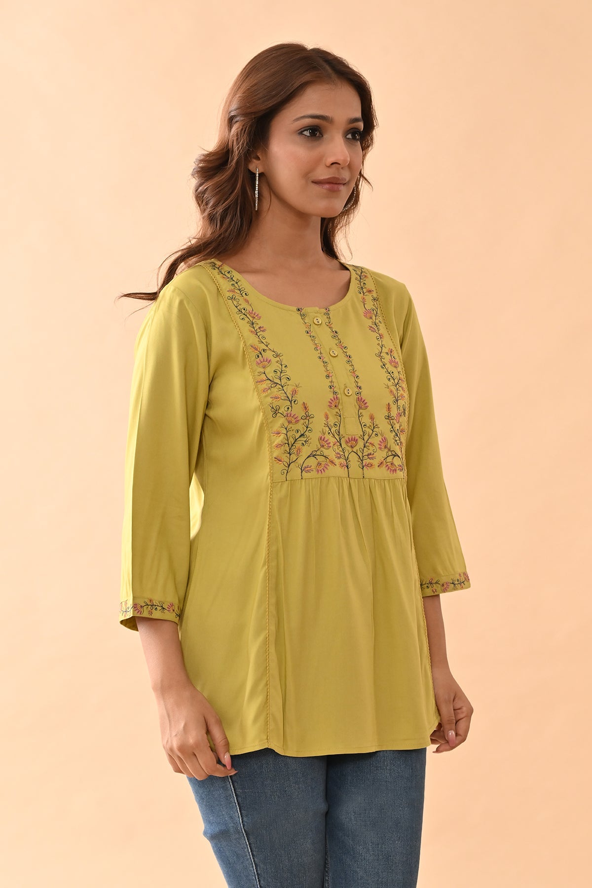 Green Embroidered Straight Top
