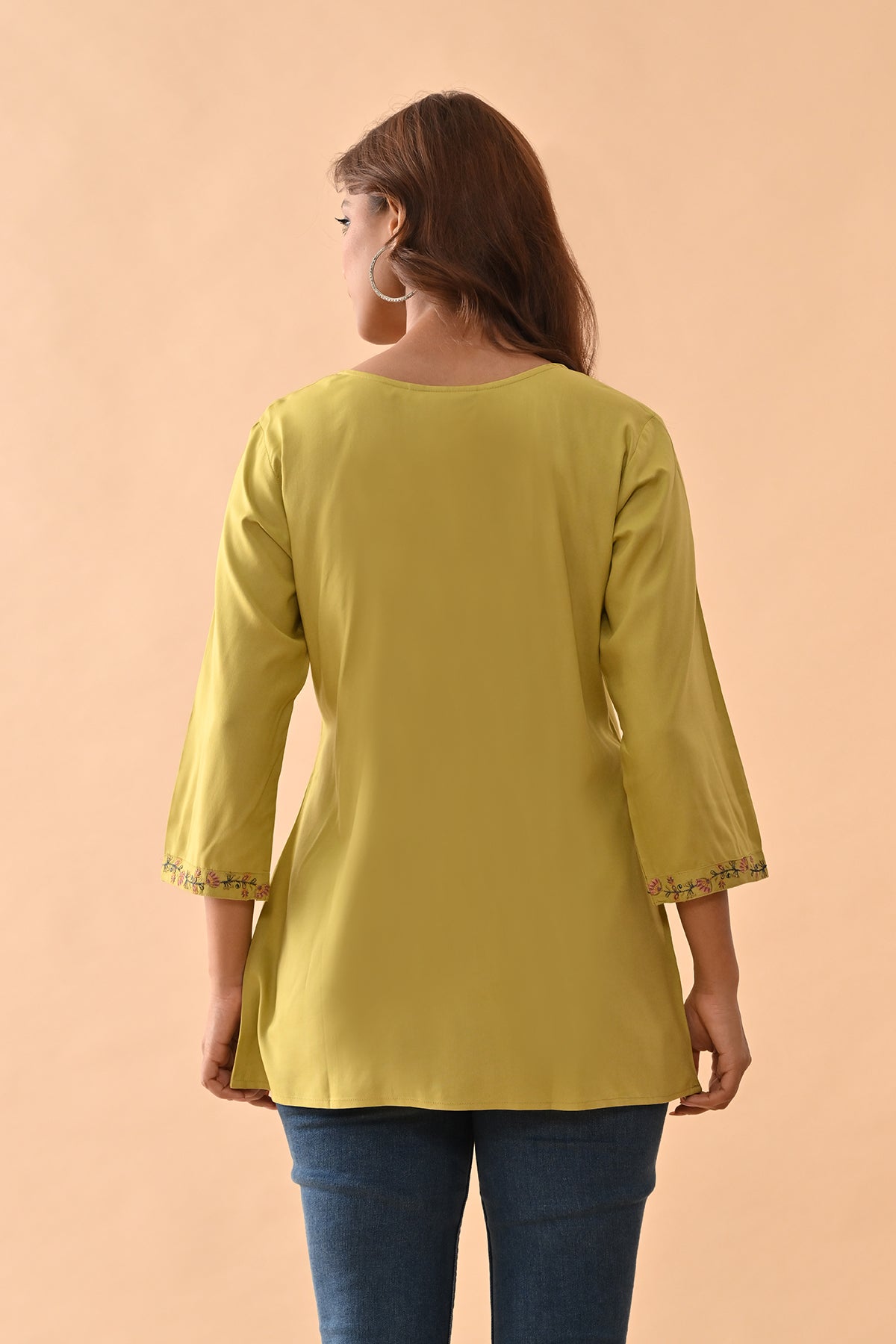 Green Embroidered Straight Top