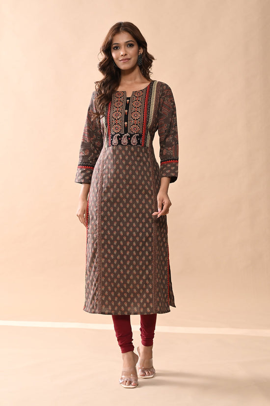 Brown Printed Straight Kurta