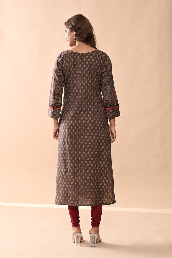 Brown Printed Straight Kurta