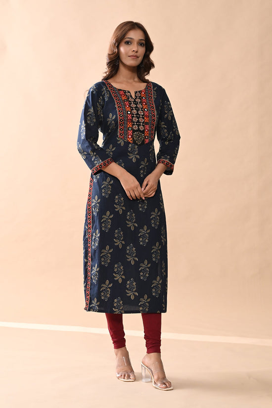 Blue Printed Straight Kurta