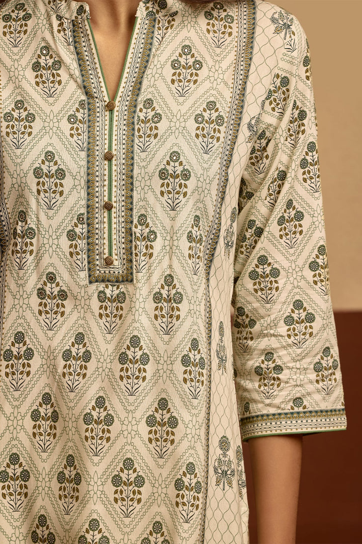 Cream Printed Kurta Set