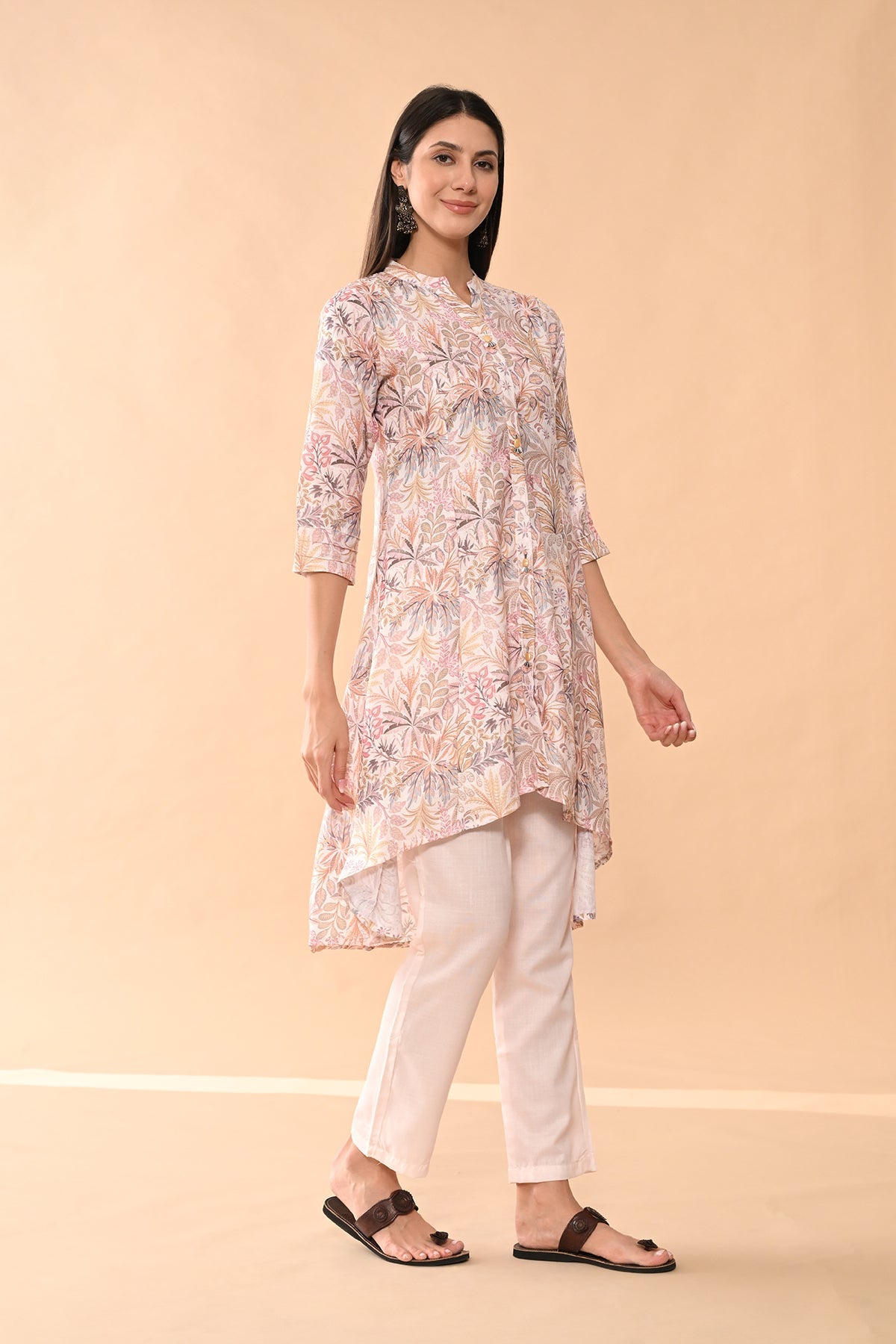 Cream Printed Kurta Set