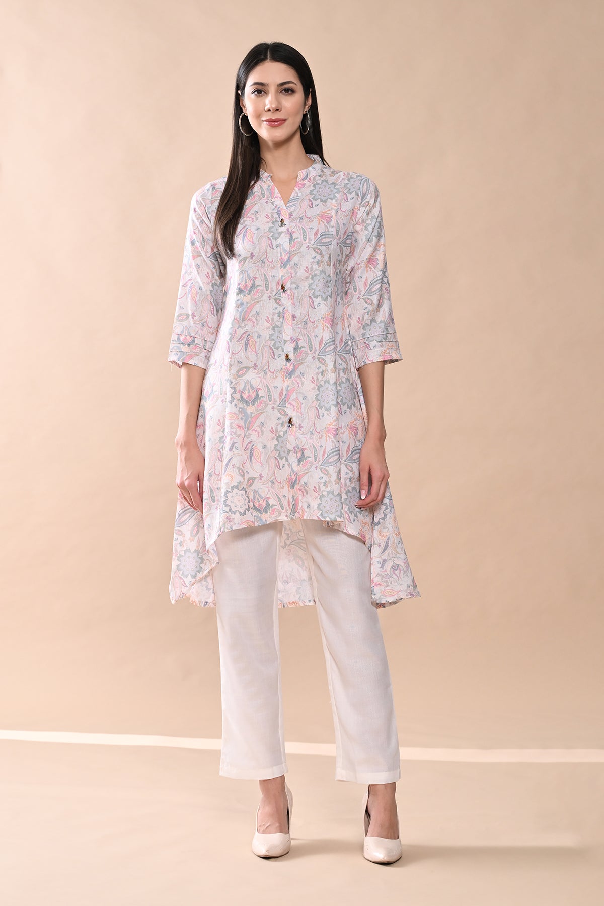 Cream Printed Kurta 2 Pcs Set