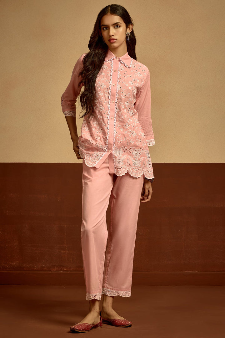 Peach Embroidered Co-Ord Set