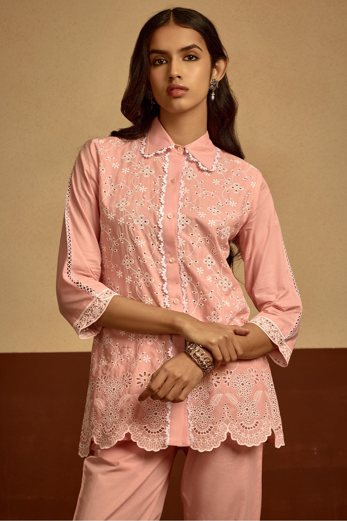 Peach Embroidered Co-Ord Set