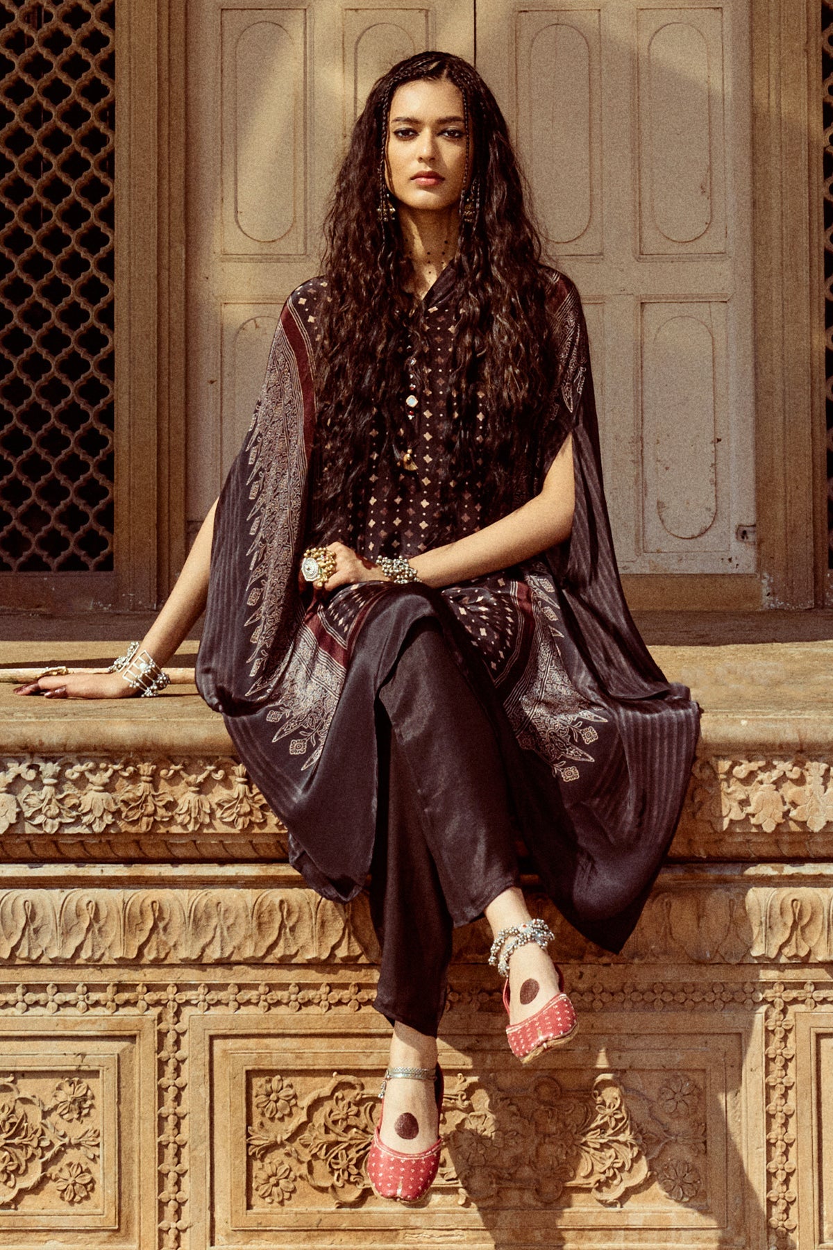 Black Printed Kaftan Set