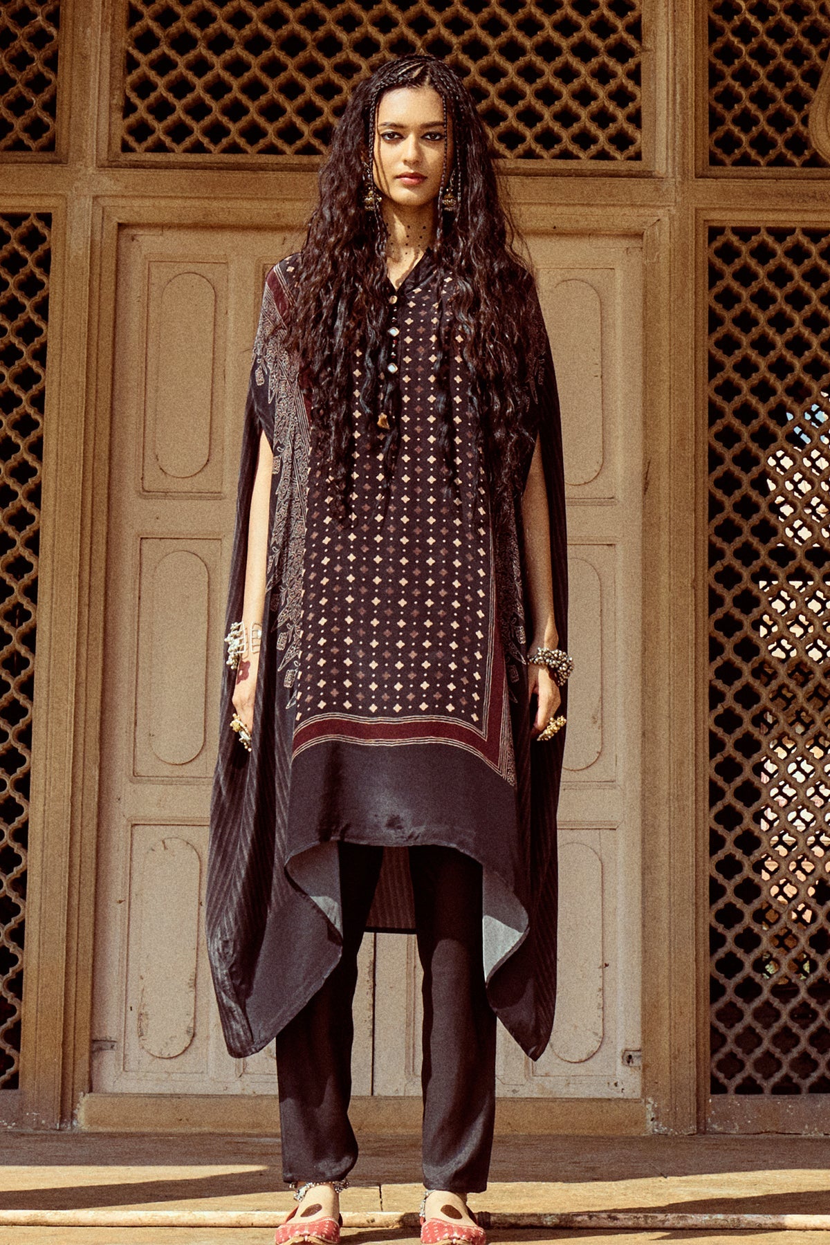 Black Printed Kaftan Set