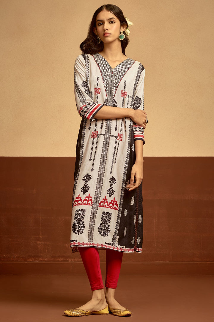 Cream Printed Kurta