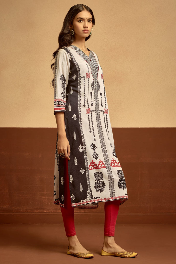 Cream Printed Kurta
