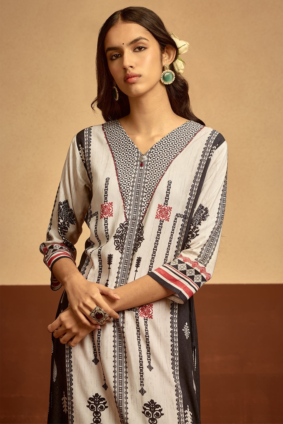 Cream Printed Kurta