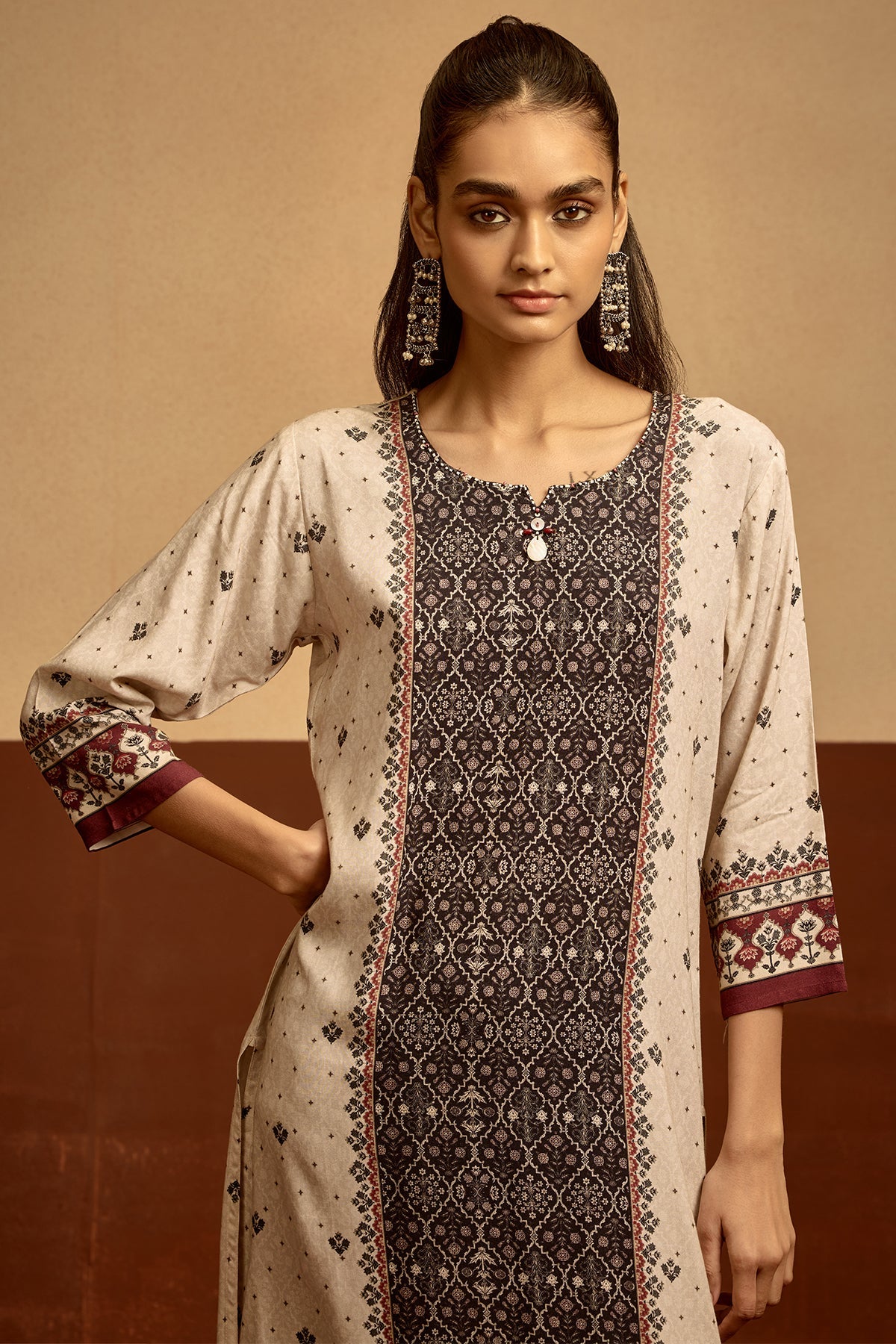 Cream Printed Kurta