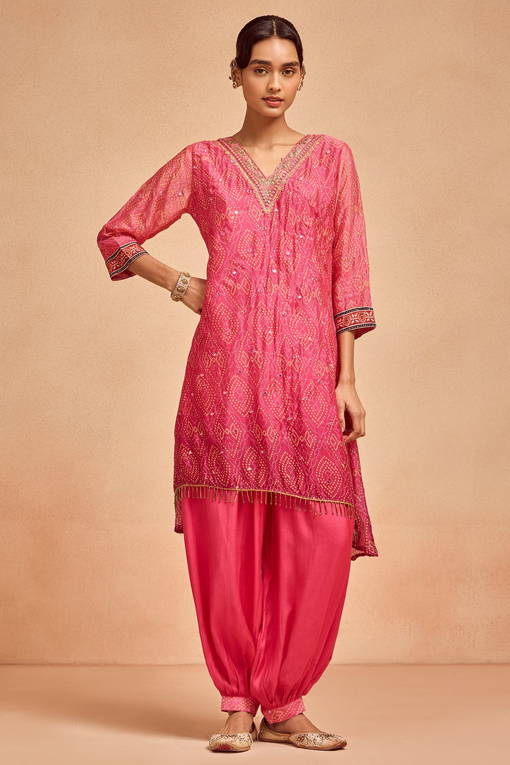 Pink A-Line Kurta Set