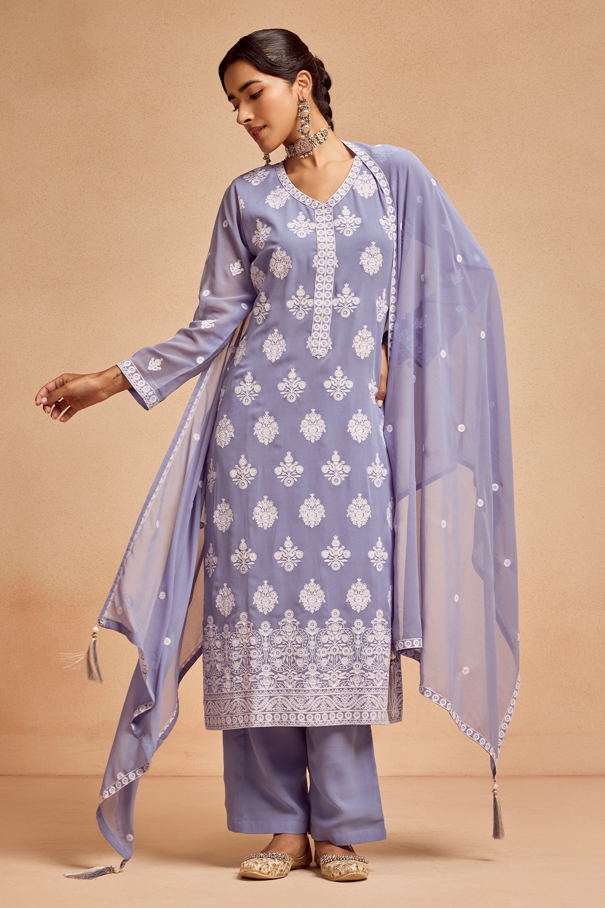 Blue Embroidered Kurta 3 Pcs Set