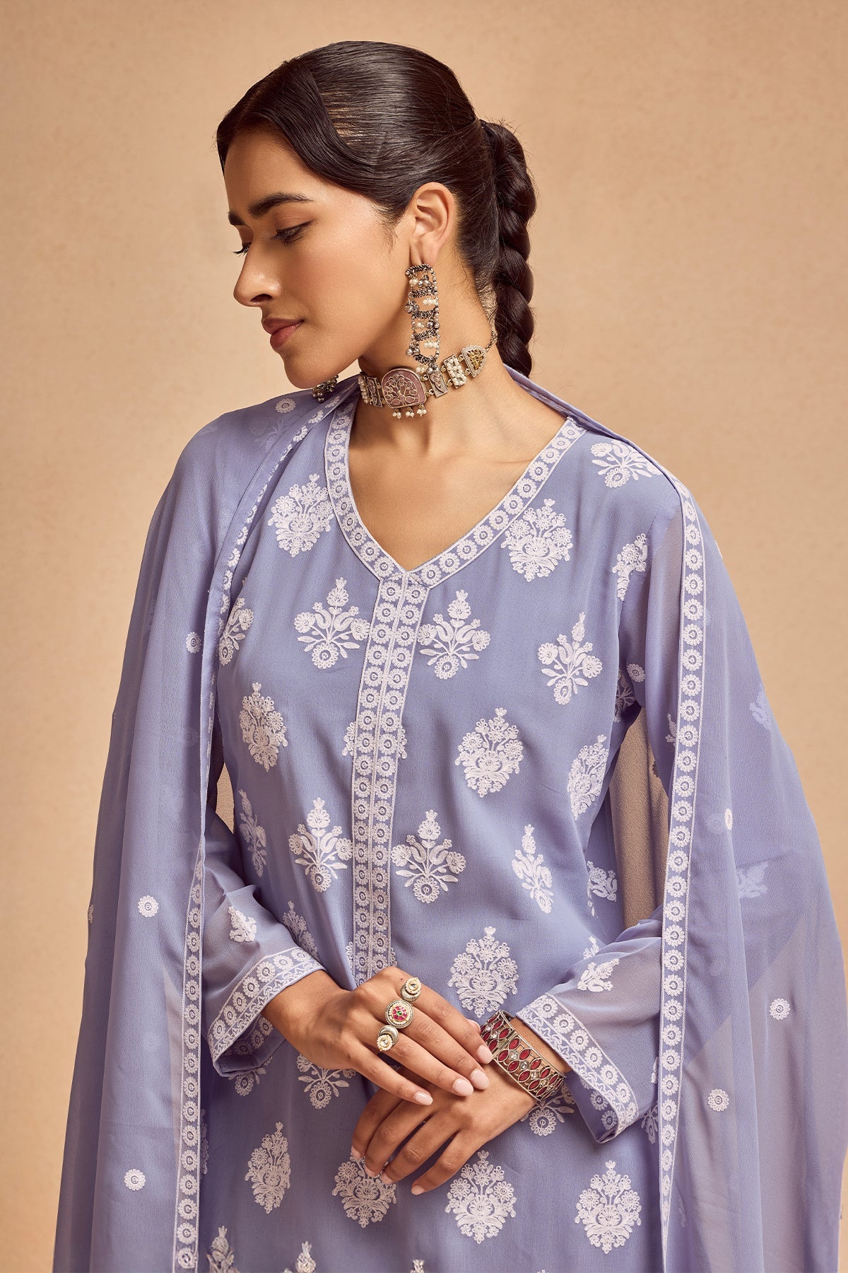 Blue Embroidered Kurta 3 Pcs Set