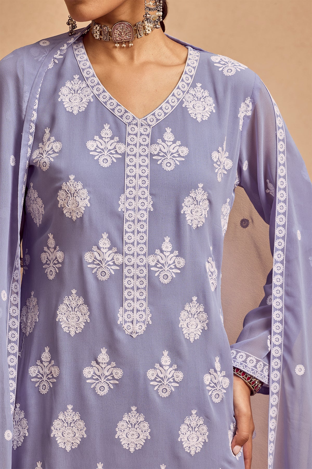 Blue Embroidered Kurta 3 Pcs Set