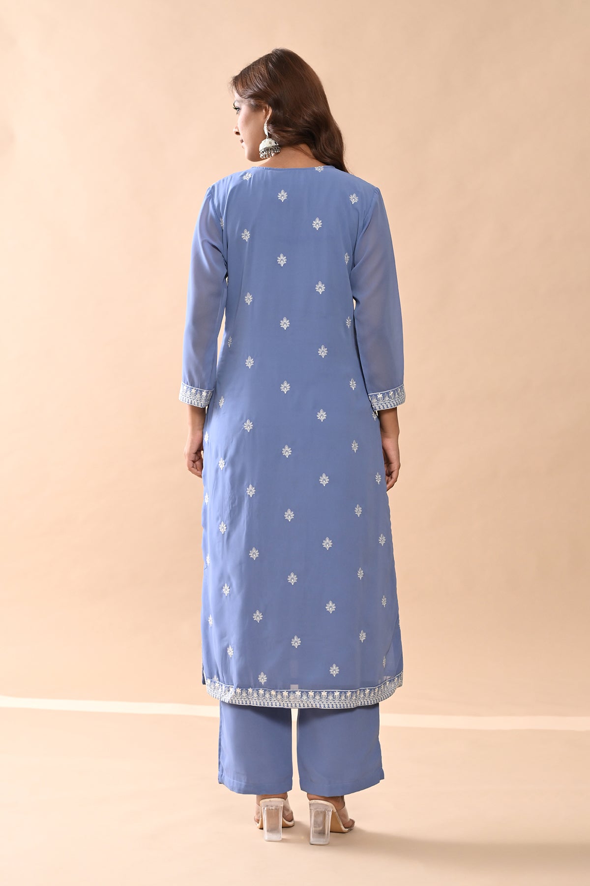 Blue Embroidered Kurta 3 Pcs Set