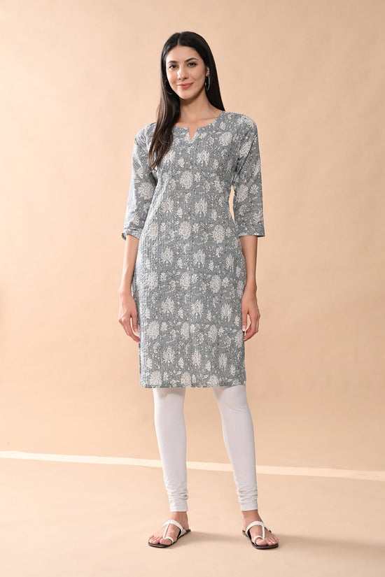 Grey Printed Straight Kurta