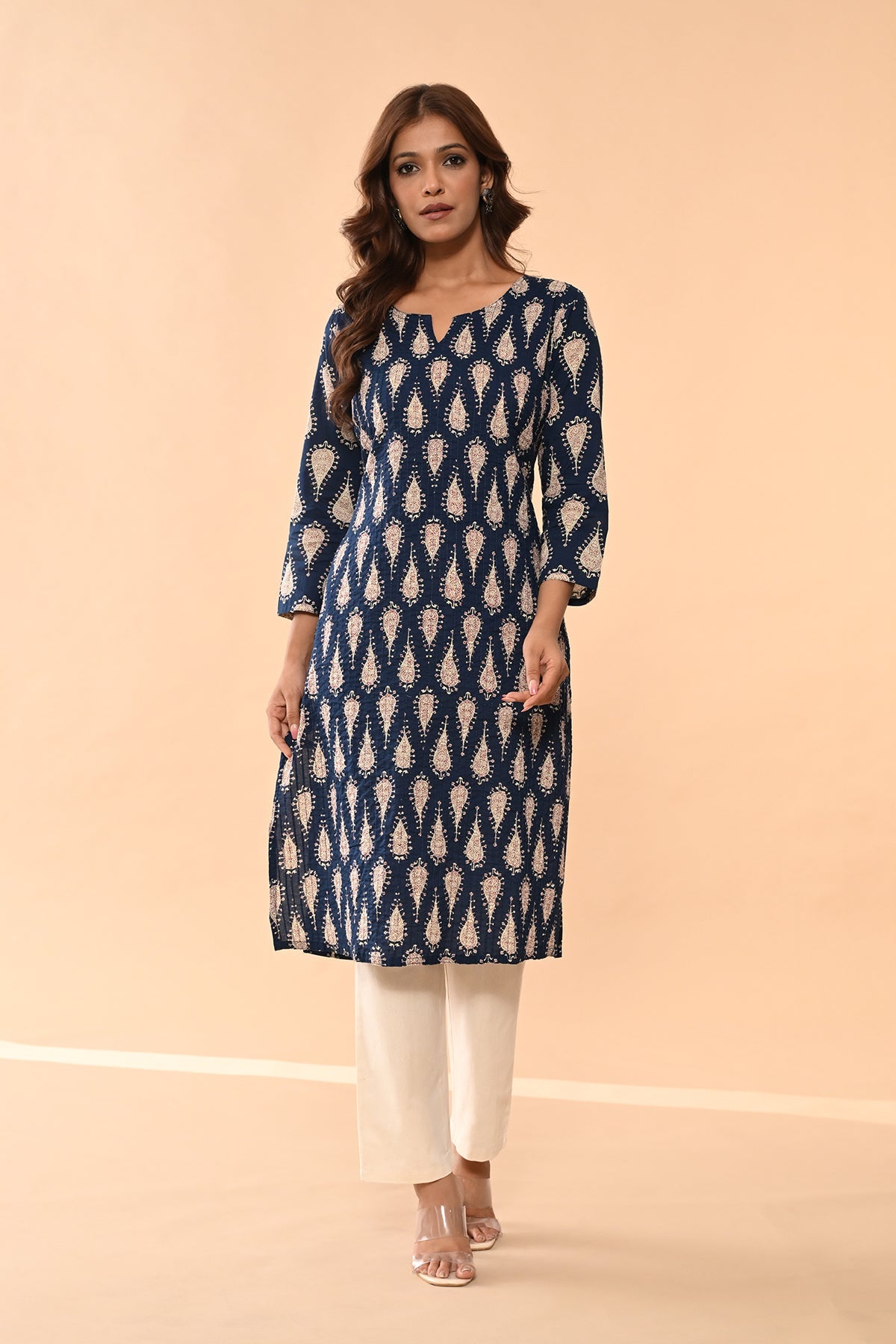Blue Printed Straight Kurta