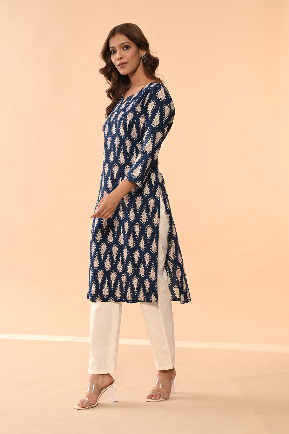 Blue Printed Straight Kurta