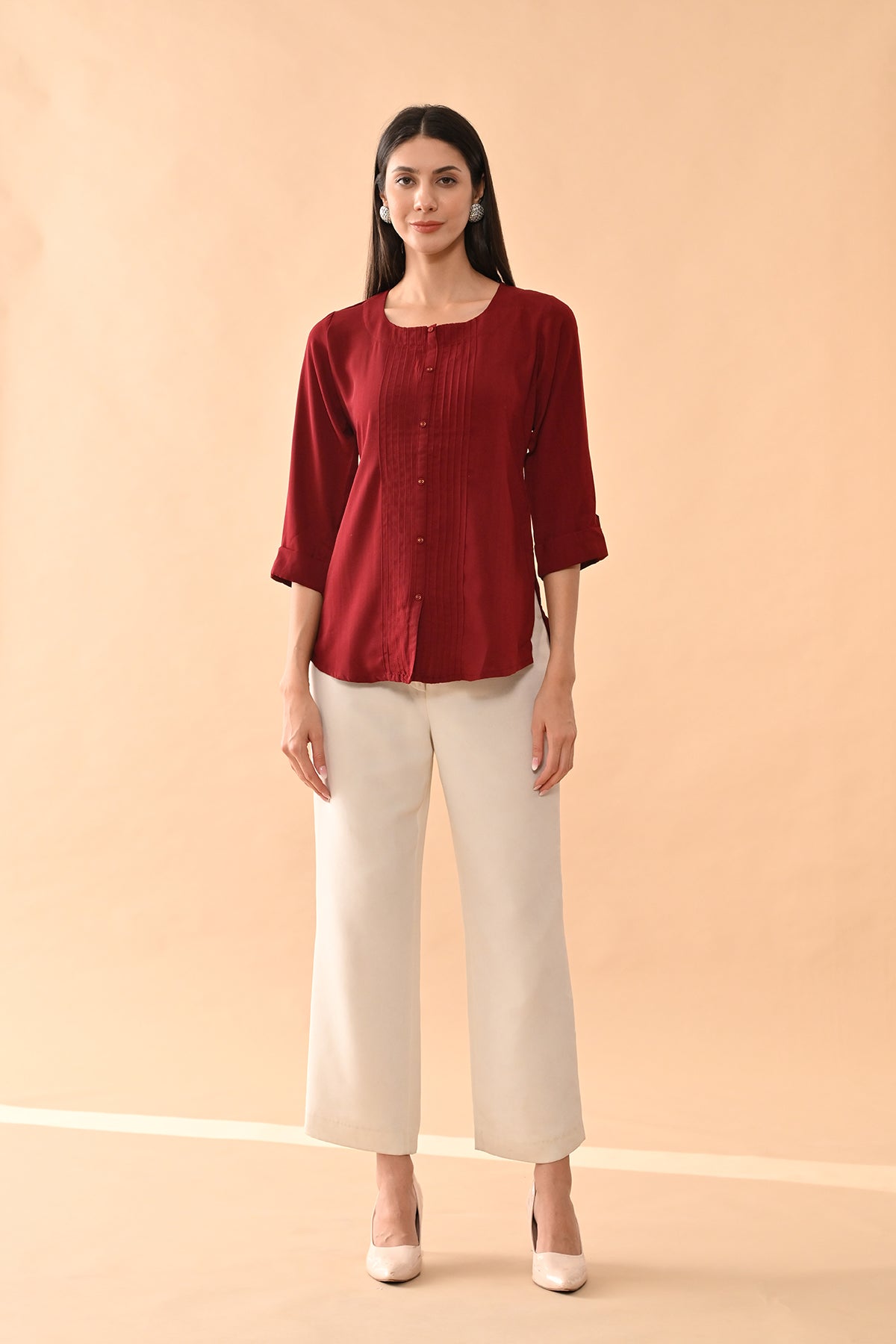 Maroon Solid Straight Top